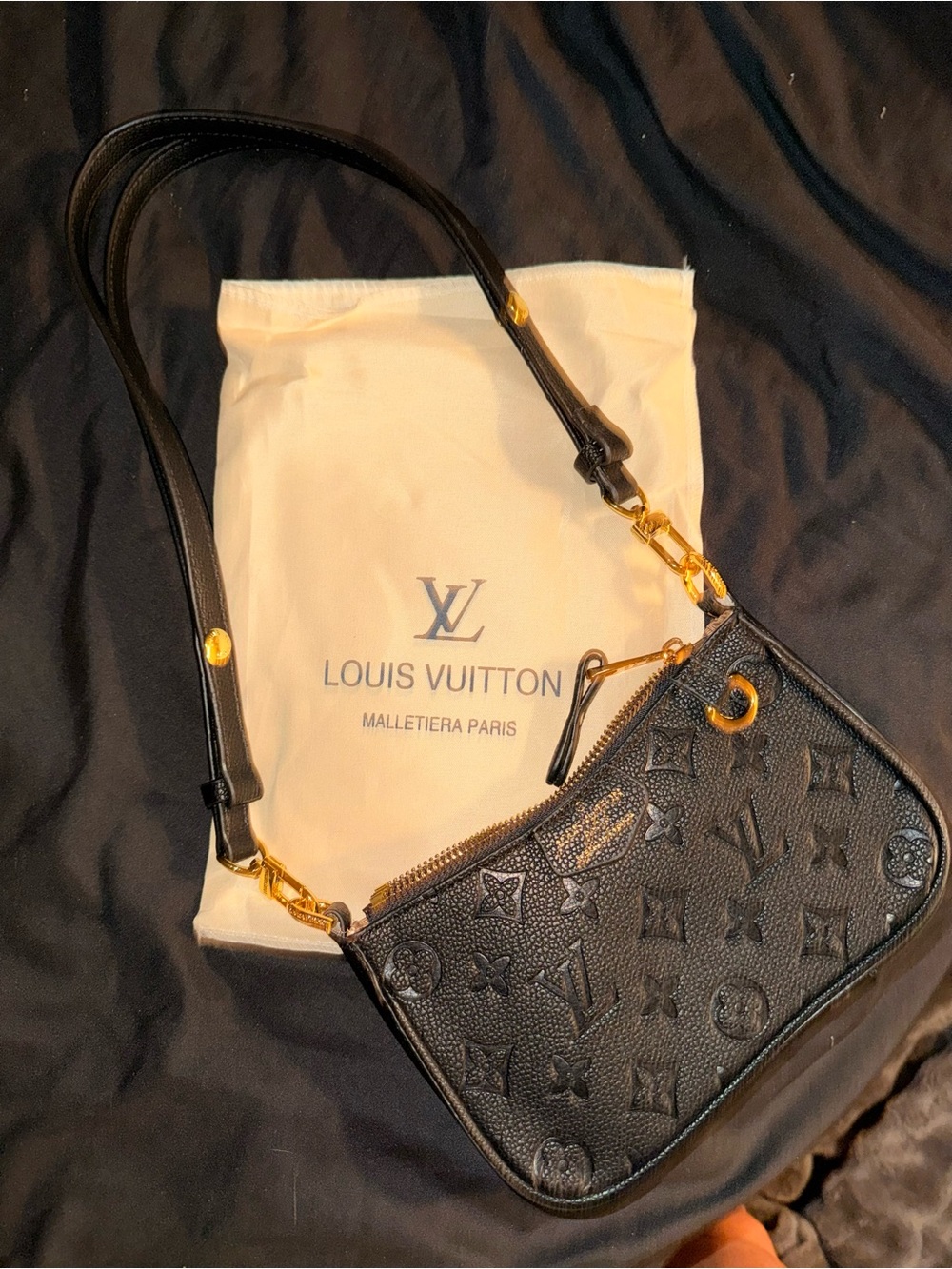 Louis Vuitton Black Embossed Monogram Mini Pochette with Gold Hardware - Picture 4 of 4